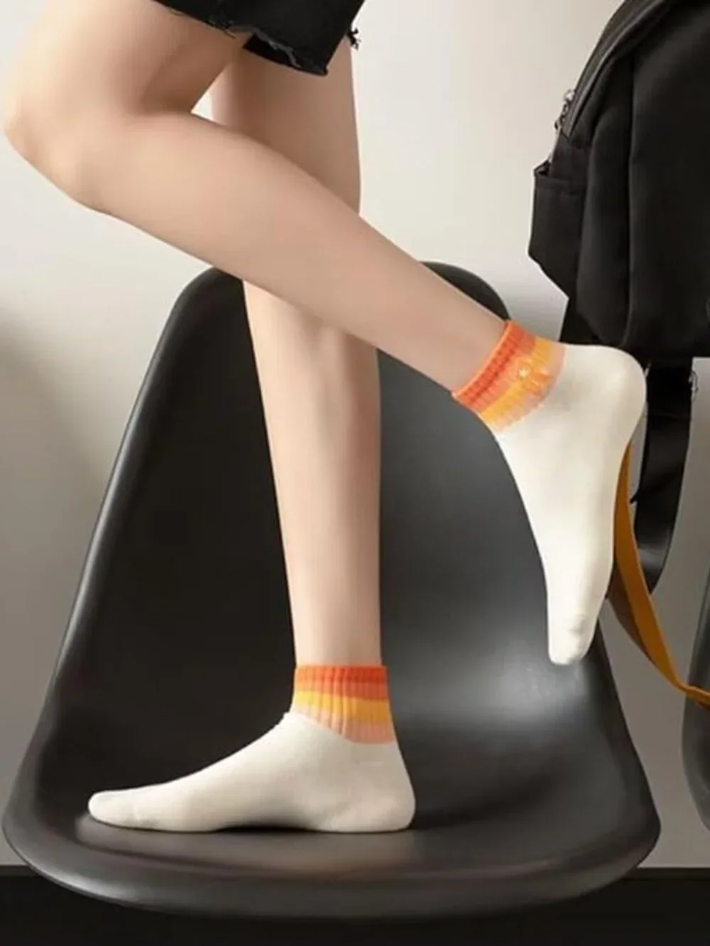 5 Pair Orange Stripe Ankle Socks R Monogram one size fits most Womens. New